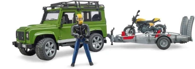 Bruder 02589 Auto Land Rover set s přívěsem a motoycklem Ducati s figurkou jezdce