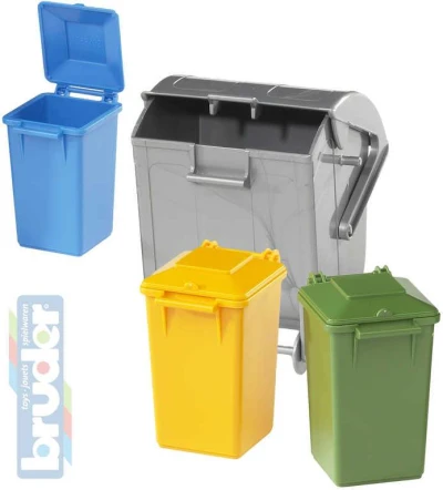 Bruder 02607 (2607) Popelářský set 3 popelnice + kontejner plast Bruder 02607 (2607) Popelářský set 3 popelnice + kontejner plast