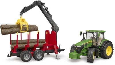 Bruder 03154 John Deere 7R 350 set s přepravníkem na dřevo a 4 kládami