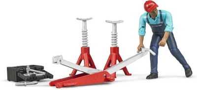 Bruder 62100 Figúrka mechanik 11cm tmavá pleť set s doplnkami plast