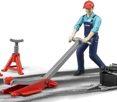 Bruder 62100 Figúrka mechanik 11cm tmavá pleť set s doplnkami plast