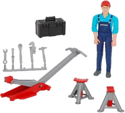 Bruder 62100 Figúrka mechanik 11cm tmavá pleť set s doplnkami plast