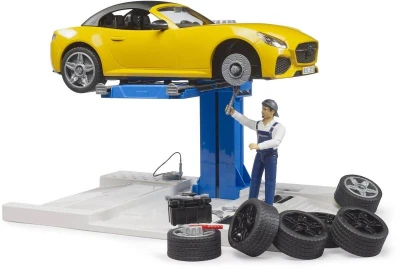 Bruder 62112 Autodílna servisní centrum + auto Roadster s figurkou