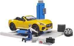 Bruder 62112 Autodílna servisní centrum + auto Roadster s figurkou