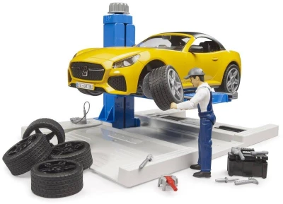 Bruder 62112 Autodílna servisní centrum + auto Roadster s figurkou