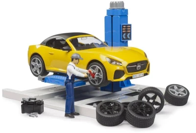 Bruder 62112 Autodílna servisní centrum + auto Roadster s figurkou
