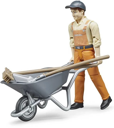 Bruder 62130 Figúrka komunálny pracovník 11cm set s kolieskami a náradím plast
