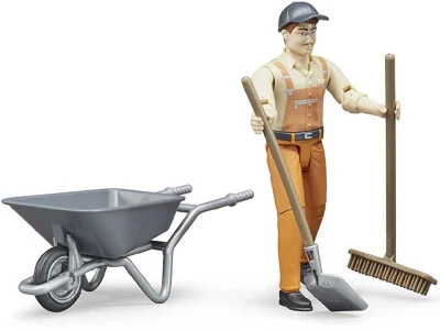 Bruder 62130 Figúrka komunálny pracovník 11cm set s kolieskami a náradím plast
