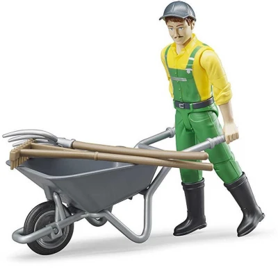 Bruder 62610 Figurka zemědělec 11cm set s kolečky a nářadím plast
