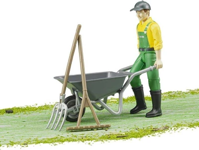 Bruder 62610 Figurka zemědělec 11cm set s kolečky a nářadím plast