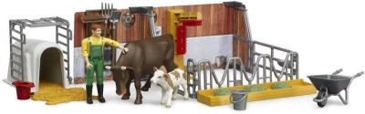 Bruder 62611 Stajňa herný set farmár s kravou a teliatkom s doplnkami