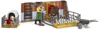 Bruder 62611 Stajňa herný set farmár s kravou a teliatkom s doplnkami