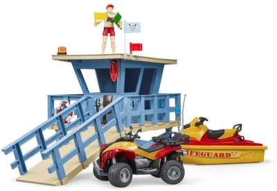 Bruder 62780 Věž pobřežní hlídky set se čtyřkolkou, skútrem a plavčíkem