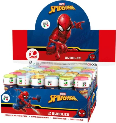 Bublifuk Spiderman 60ml dětský bublifukovač s hrou ve víčku Bublifuk Spiderman 60ml dětský bublifukovač s hrou ve víčku