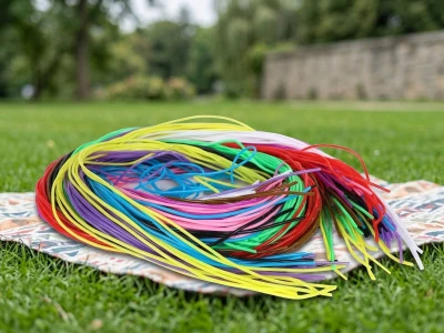 Bužírky barevné 80cm zaplétací provázky set 100ks plast v sáčku