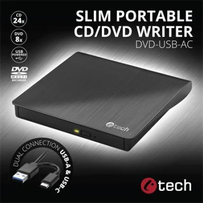 C-TECH Externí DVD vypalovačka DVD-USB-AC, USB 3.0, USB A/Type C C-TECH Externí DVD vypalovačka DVD-USB-AC, USB 3.0, USB A/Type C