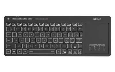 C-TECH klávesnice WLTK-03, Dual mode, BT5.0 + 2,4GHzb, bezdrátová s touchpadem, LED podsvětlení, černá C-TECH klávesnice WLTK-03, Dual mode, BT5.0 + 2,4GHzb, bezdrátová s touchpadem, LED podsvětlení, černá