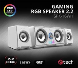 C-TECH reproduktory SPK-16, 2.2, 16W, RGB podsvícení, 3,5mm jack, USB napájení, bílé C-TECH reproduktory SPK-16, 2.2, 16W, RGB podsvícení, 3,5mm jack, USB napájení, bílé