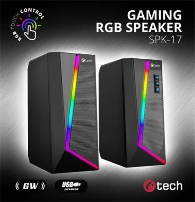 C-TECH reproduktory SPK-17, 2.0, 6W, RGB podsvícení, 3,5mm jack, USB napájení, černé C-TECH reproduktory SPK-17, 2.0, 6W, RGB podsvícení, 3,5mm jack, USB napájení, černé