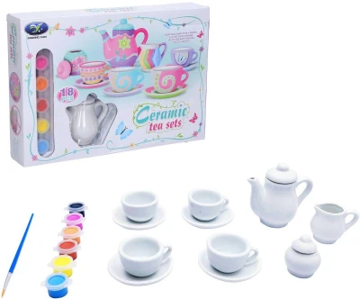 Čajový dětský servis kreativní set s barvičkami malování na porcelán Čajový dětský servis kreativní set s barvičkami malování na porcelán