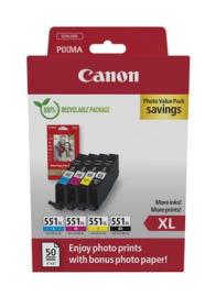 Canon cartridge CLI-551 XL C/M/Y/BK PHOTO VALUE / 4x11ml Canon cartridge CLI-551 XL C/M/Y/BK PHOTO VALUE / 4x11ml