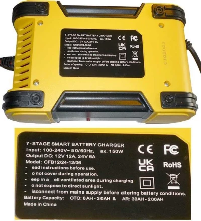 Carspa CFB12/24-12/06 žluto-černá nabíječka olověných a LiFePO4 baterií