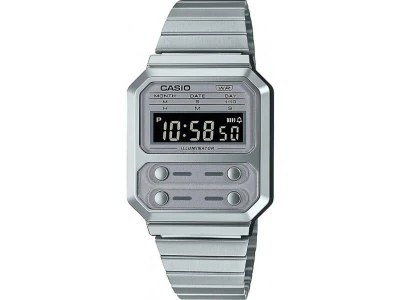 Casio A 100WE 7B stříbrné retro unisex digitální hodinky