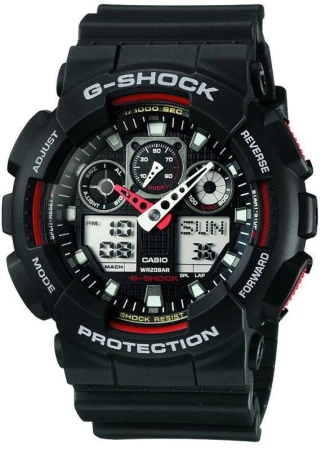 Casio GA 100 1A4 černo-červené pánské analogové digitální hodinky
