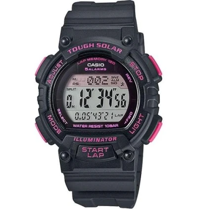 Casio Tough Solar STL S300H 1CEF černé s růžovými detaily 120 mezičasů dámské digitální hodinky