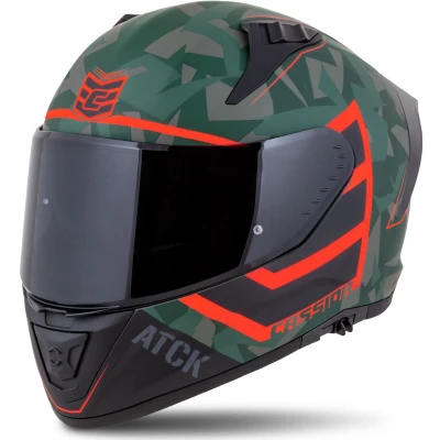 CASSIDA Aero ATCK camo zeleno-černo-šedo-oranžová integrální helma na motorku