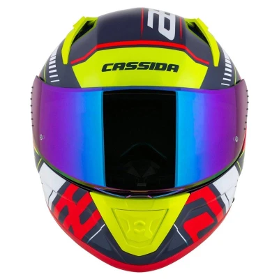 Cassida Integrální helma na motorku Aero Drome perleťově modro-žluto-oranžovo-červeno-bílá
