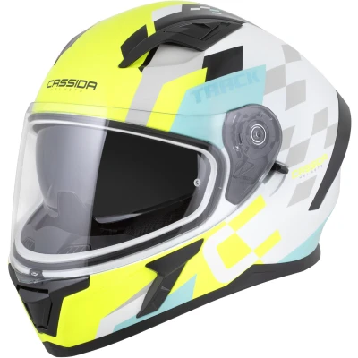 CASSIDA Orbit Track bílo-fluo žluto-tyrkysovo-černá integrální helma na motorku