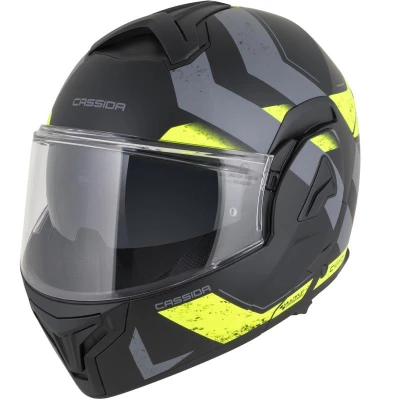 CASSIDA MultiFlip Korp matná černo-fluo žluto-šedá výklopná helma na motorku