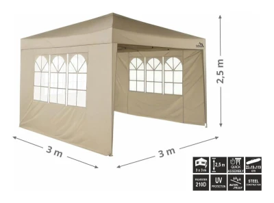 Cattara Párty stan nůžkový 3x3 m s bočnicemi PALACE béžový WATERPROOF