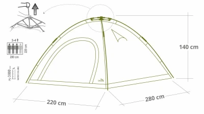 Cattara Stan rychlorozkládací BUDVA pro 3-4 osoby 280x220x140cm PU3000mm