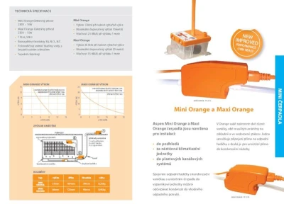 Čerpadlo kondenzátu Aspen Mini Orange kapacita 12l/hod, max. výtlak 10 m (stěna, kanál, strop)