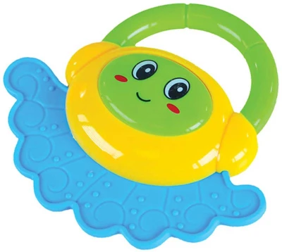 Chrastítko baby chobotnička s úchytem 2 barvy pro miminko plast
