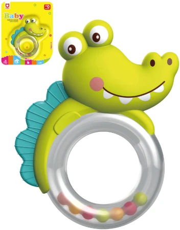 Chrastítko baby kousátko zvířátko krokodýl s kuličkami pro miminko