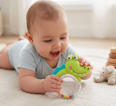 Chrastítko baby kousátko zvířátko krokodýl s kuličkami pro miminko