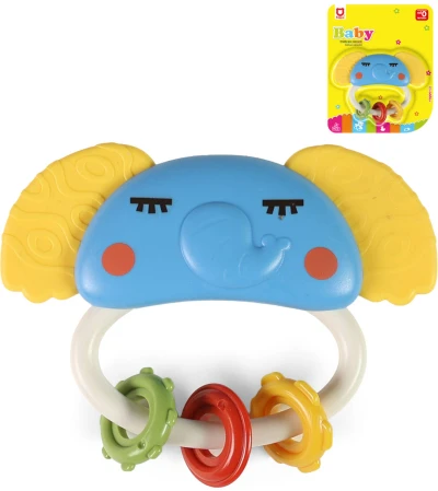 Chrastítko baby kousátko zvířátko slon s kroužky pro miminko