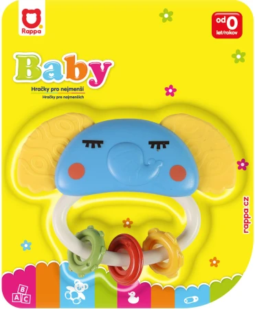 Chrastítko baby kousátko zvířátko slon s kroužky pro miminko