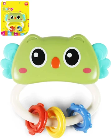 Chrastítko baby kousátko zvířátko sova s kroužky pro miminko