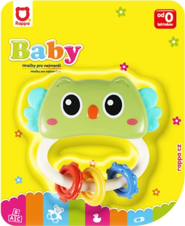 Chrastítko baby kousátko zvířátko sova s kroužky pro miminko
