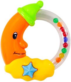 Chrastítko baby měsíček pro miminko na kartě 4 barvy plast