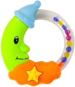 Chrastítko baby měsíček pro miminko na kartě 4 barvy plast