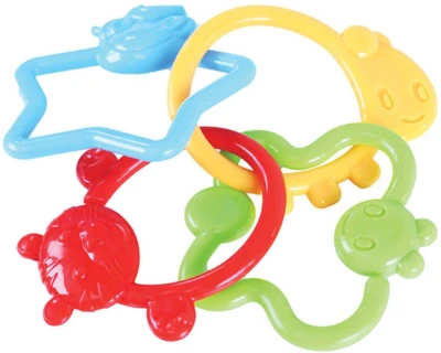 Chrastítko baby spojené tvary zvířátka 4ks pro miminko plast