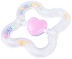 Chrastítko baby srdce s kuličkami pastelové transparentní pro miminko plast