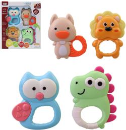 Chrastítko plastové baby zvířátko set 4ks pro miminko v krabici