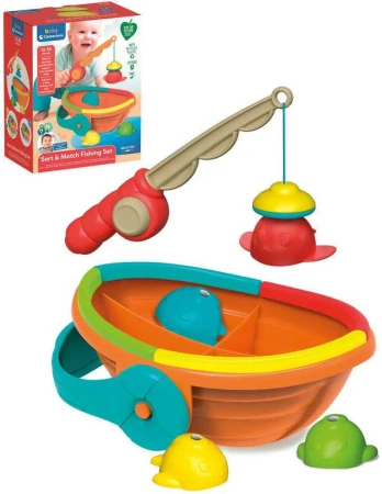 Clementoni Baby chytání rybiček duhové set lodička + 4 rybky s prutem Clementoni Baby chytání rybiček duhové set lodička + 4 rybky s prutem