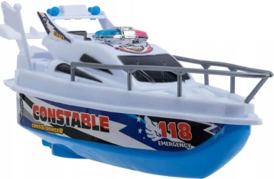 Člun policejní pátrací 22cm do vody na baterie 2 barvy plast